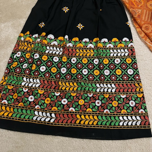 Black and Yellow Embroidered Chaniya Choli with Scarf - Picture 3 of 11